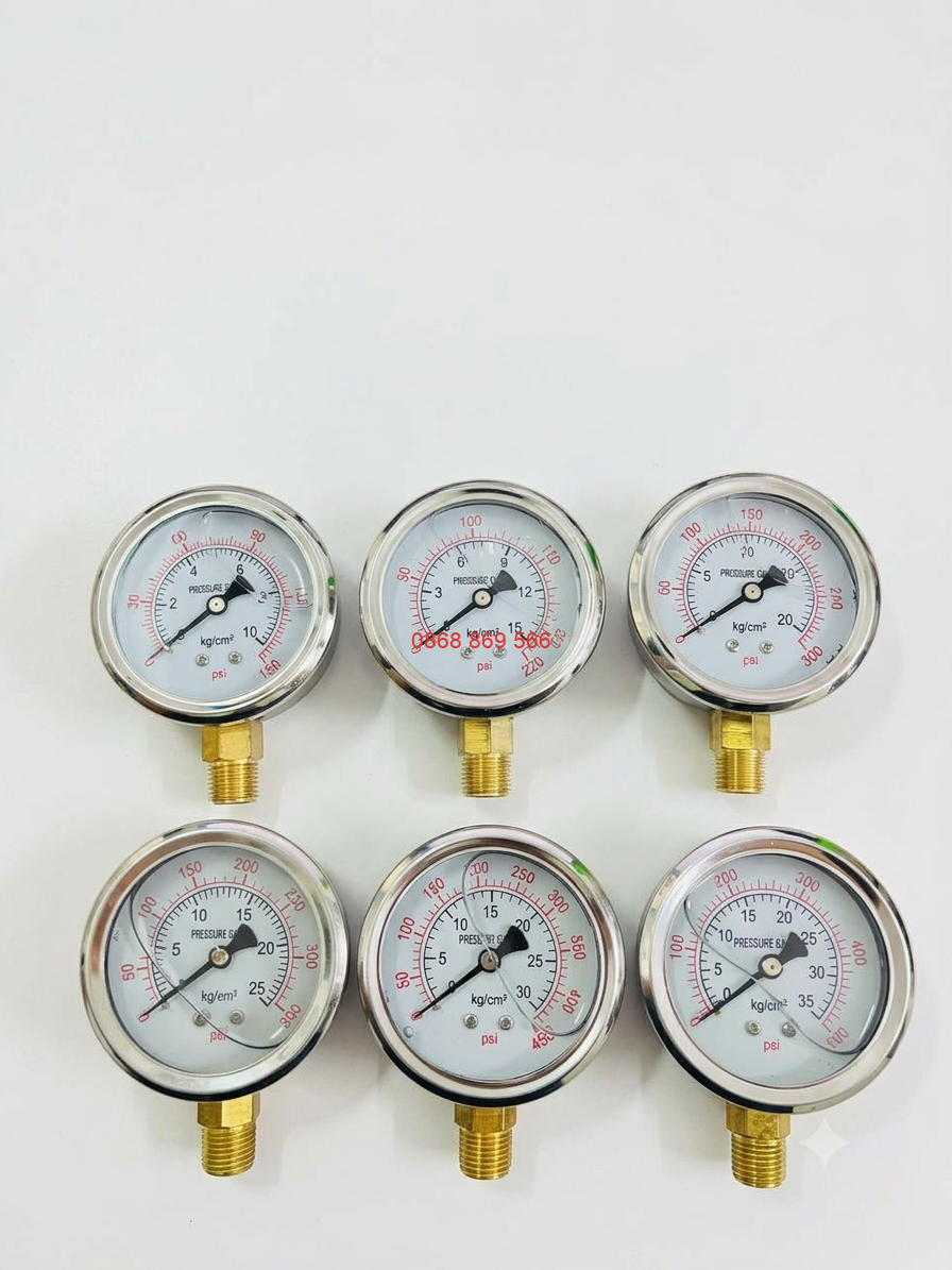 Đồng hồ áp suất Trung Quốc F63mm, có dầu Đồng hồ áp suất Trung Quốc F63mm, có dầu
